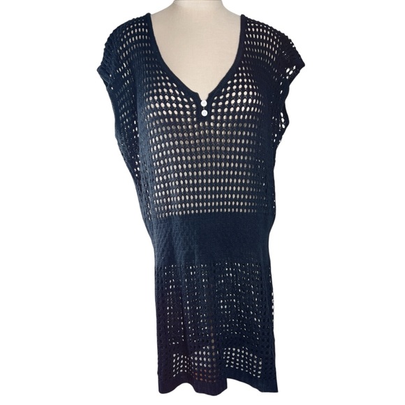 Other - Black Rattan Crochet Swim / Beach Cover-Up Sz L EUC Vacation Resort Cruise